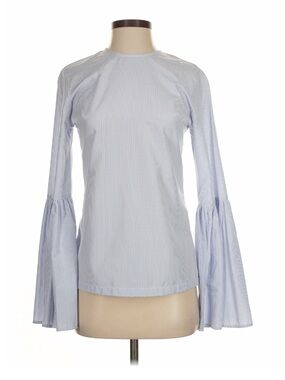 NEW- MLM LABEL- Bloomingdale's Light Blue Pinstripe Bell-Sleeve Blouse